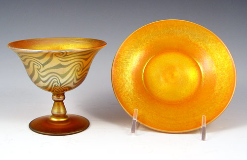 Appraisal: DURAND KING TUT SHERBERT STEM AND UNDERPLATE Distinctive iridescent pattern