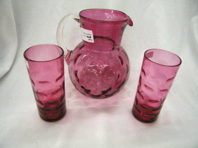 Appraisal: Cranberry Art Glass Pitcher and two tall tumblers