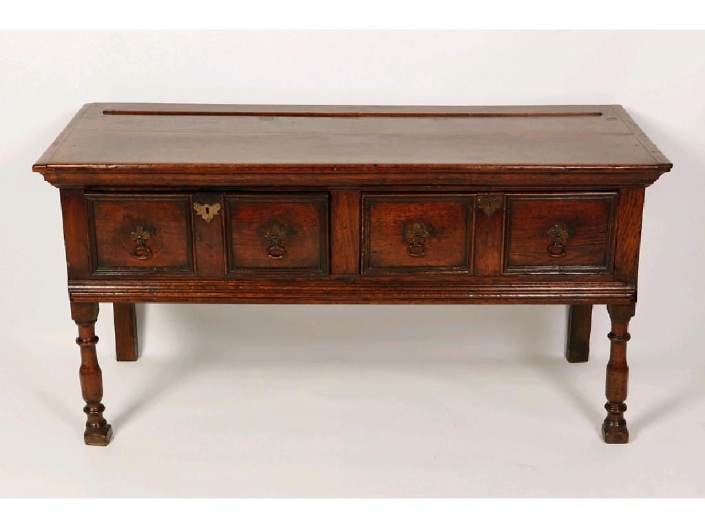 Appraisal: A CHARLES II OAK DRESSER BASE the rectangular top with