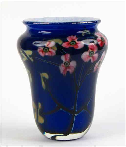 Appraisal: JOHN LOTTON MULTI-FLORA GLASS VASE Signed and dated '' x