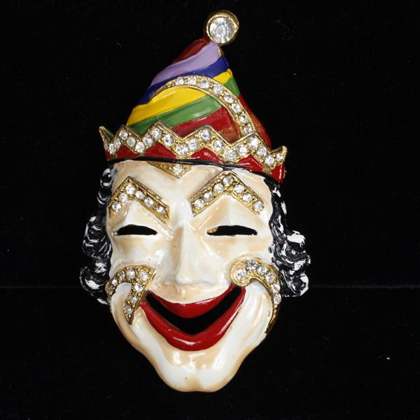 Appraisal: Staret Enamel Rhinestone Clown Face Pin Brooch Some loss to