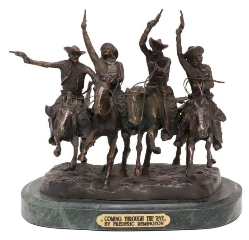 Appraisal: Western patinated bronze sculpture Coming Through the Rye after the