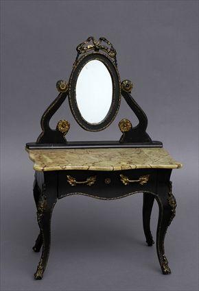 Appraisal: LOUIS XV-STYLE GILT-METAL-MOUNTED BLACK-PAINTED MINIATURE DRESSING TABLE With swing mirror