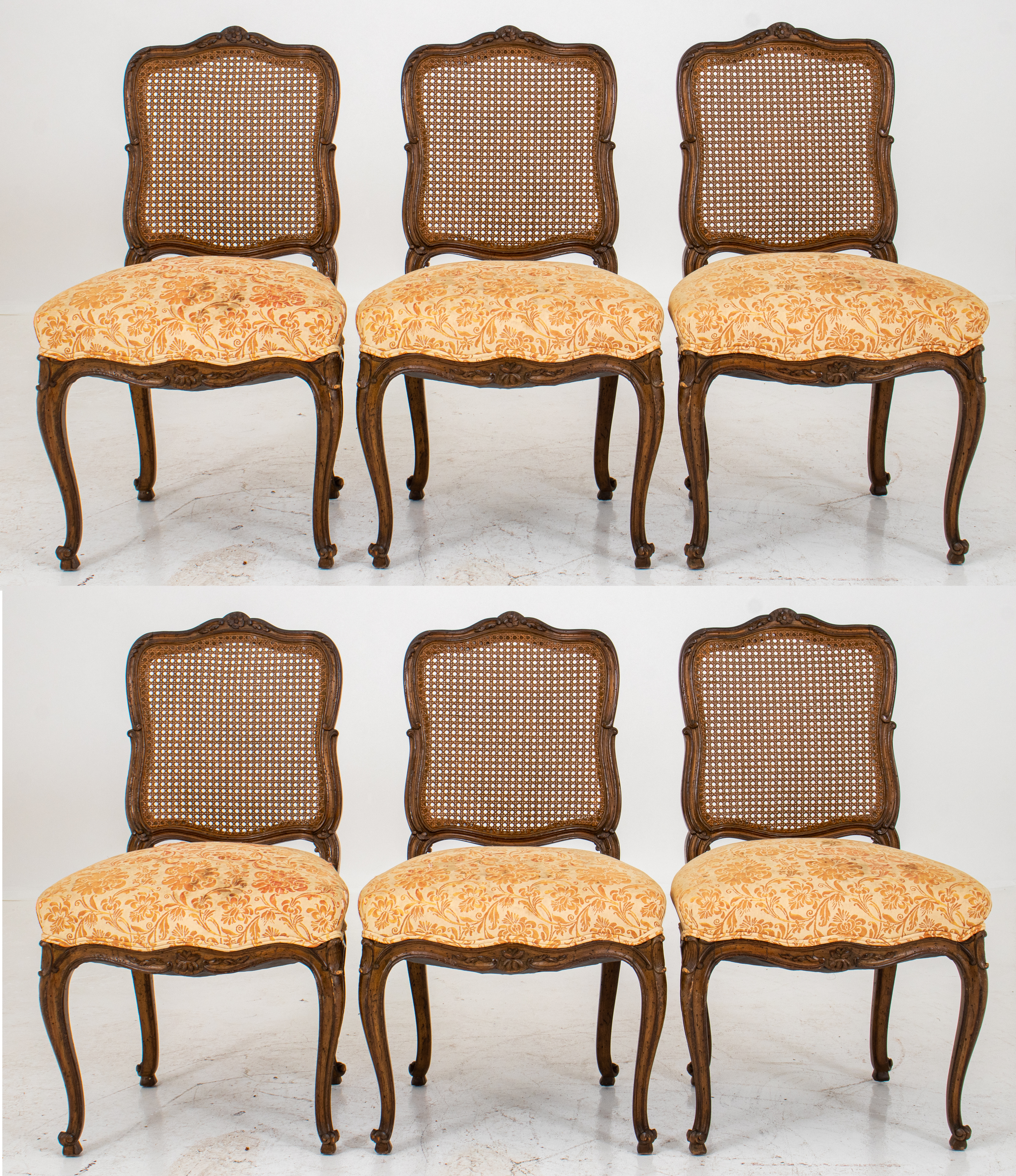 Appraisal: LOUIS XV STYLE CANED WALNUT DINING SIDE CHAIRS Louis XV