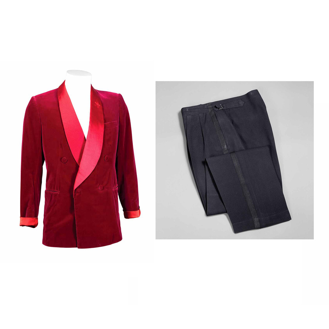 Appraisal: Dinner Jacket and Pair of Tuxedo Pants Comprising a red