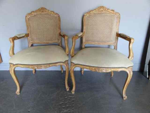 Appraisal: Pair of French Style Open Arm Chairs From a NYC