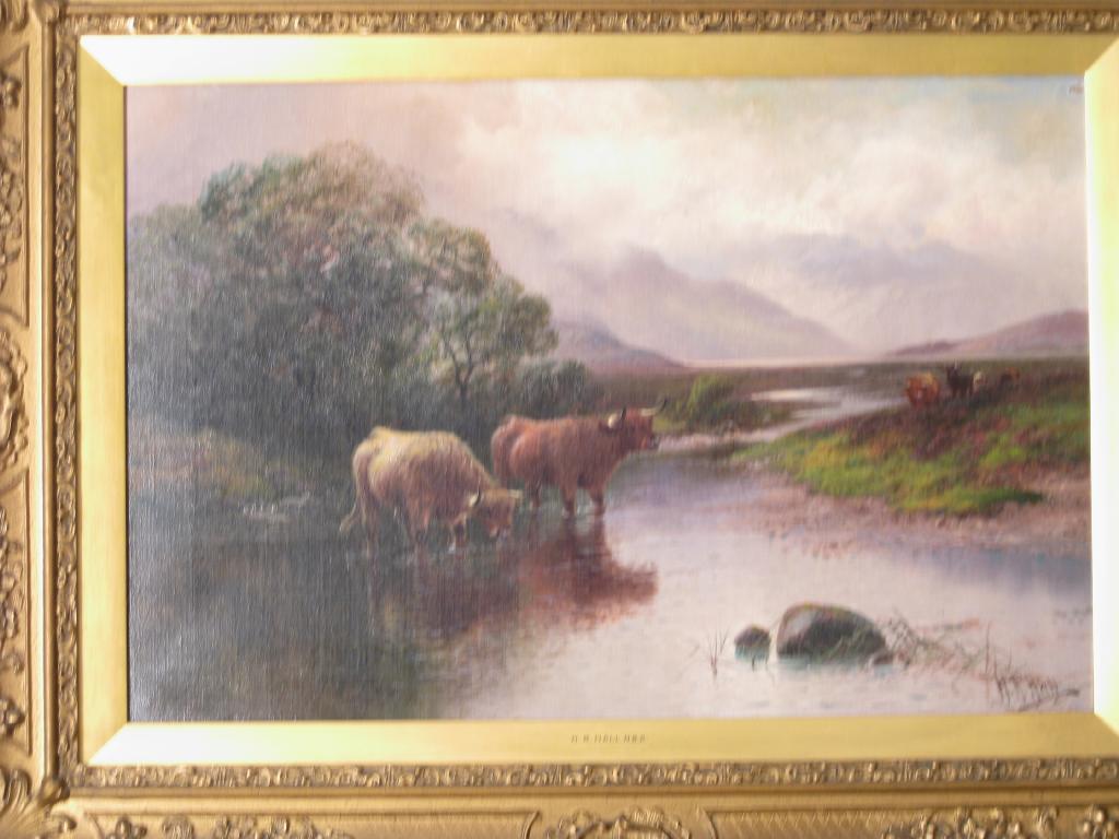 Appraisal: HARRY HALL fl - Highland Cattle by a River Perthshire