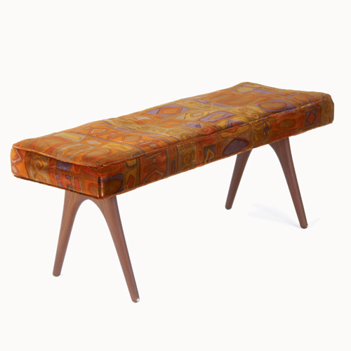 Appraisal: VLADIMIR KAGAN DREYFUSS Walnut bench covered in original Jack Lenor