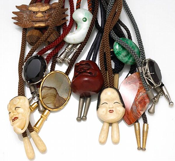 Appraisal: A collection of eleven bolo ties including jasper ivory amethyst