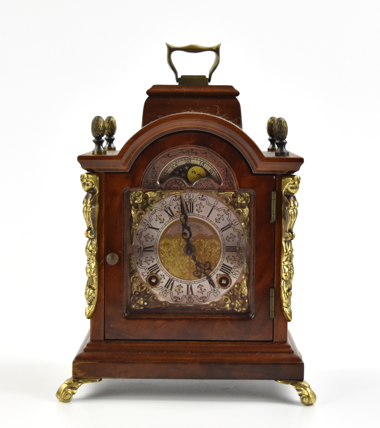 Appraisal: classic carriage mantel clock in solid oak case with intricately