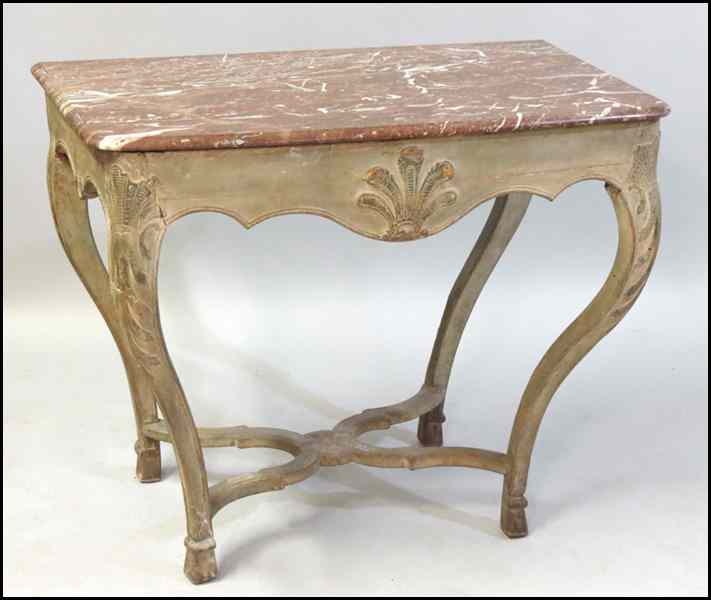 Appraisal: FRENCH CARVED AND PAINTED PINE TABLE With a marble top