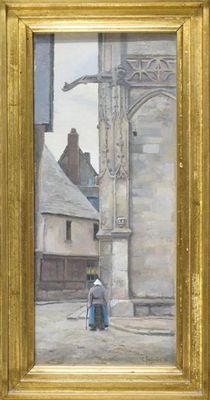 Appraisal: E Fridlander Continental c An elderly lady by a cathedral