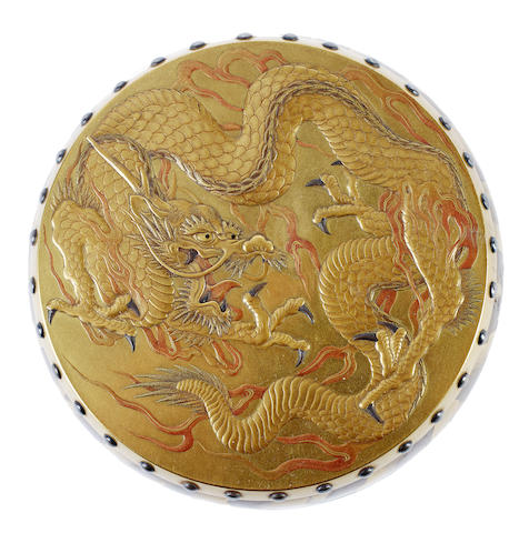 Appraisal: A Japanese lacquer box Meiji period Circular and decorated in