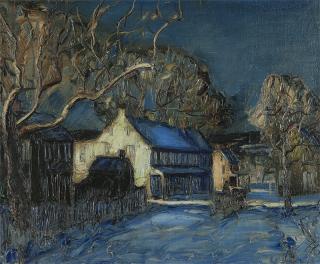 Appraisal: Walter E Baum Nocturnal winter landscape with figure signed lower