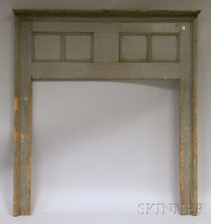 Appraisal: Gray-painted Pine Paneled Fireplace Surround ht wd dp interior ht