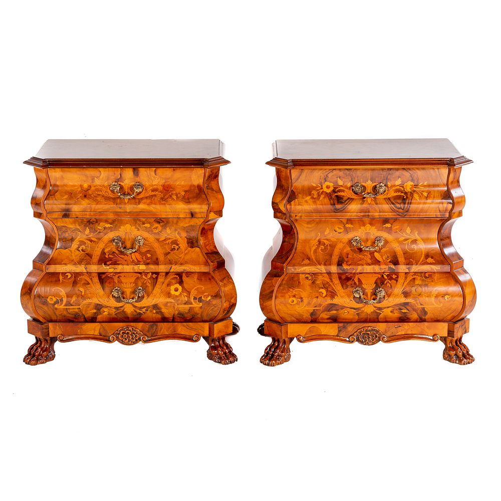 Appraisal: Pr Italian Baroque Style Marquetry Bombe Commodes th century floral