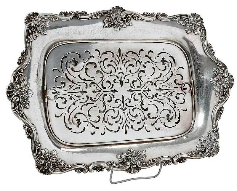 Appraisal: Durgin Sterling Asparagus Tray American th century scroll floral and