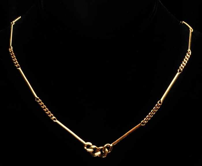 Appraisal: GOLD CHAIN AND BAR NECKLACE Stamped indistinctly approx in