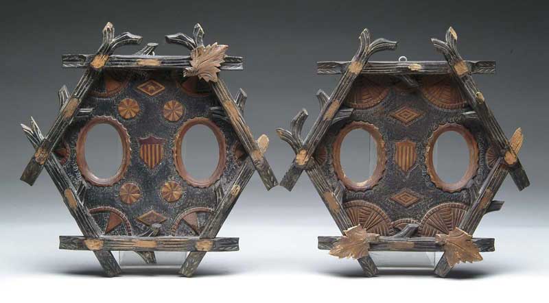 Appraisal: PAIR OF FABULOUS CARVED AND DECORATED FOLK ART FRAMES Similar