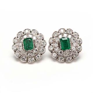 Appraisal: Platinum Diamond and Emerald Earrings each set to the center