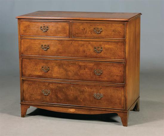 Appraisal: Georgian style inlaid walnut chest of drawers circa molded top