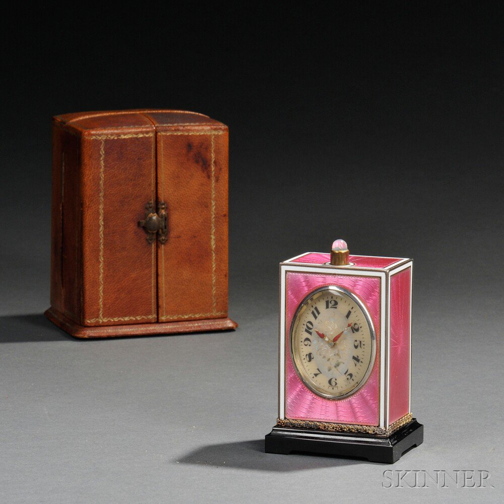 Appraisal: Tiffany Co Minute-repeating Enamel and Silver Carriage Clock no the