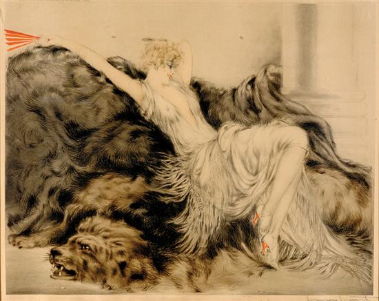 Appraisal: Louis Icart French - LAZINESS color etching and aquatint framed