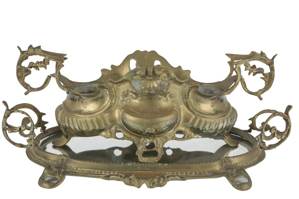 Appraisal: ROCOCO-STYLE BRASS JARDINIERE MIRRORED PLATEAUthe planter inches wide the plateau