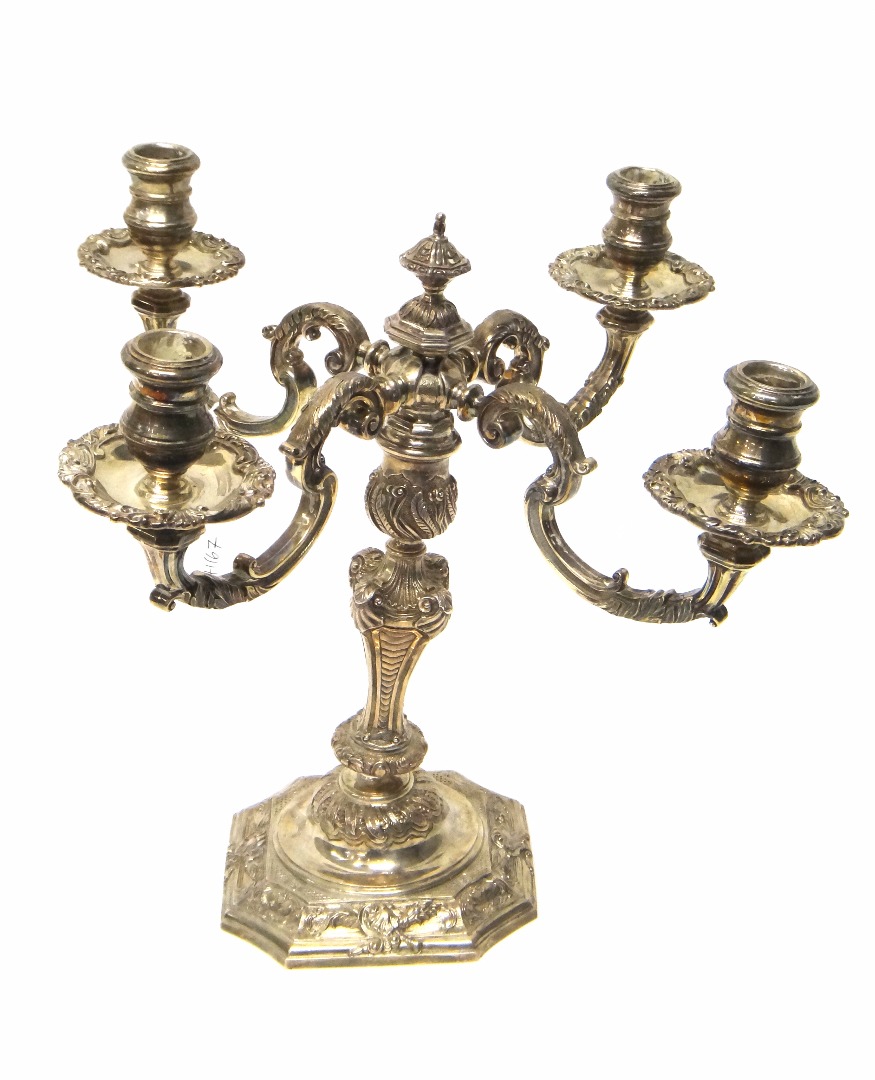 Appraisal: A silver four branch candelabra in the th century Rococo