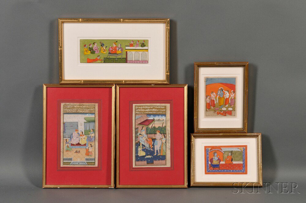 Appraisal: Five Miniature Paintings India th century gouache on paper two