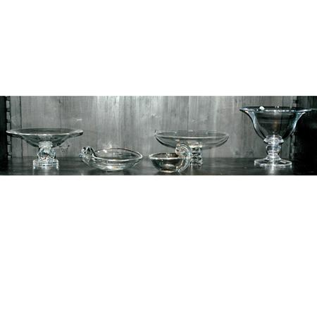 Appraisal: Group of Four Steuben Glass Bowls Together with Glass Center