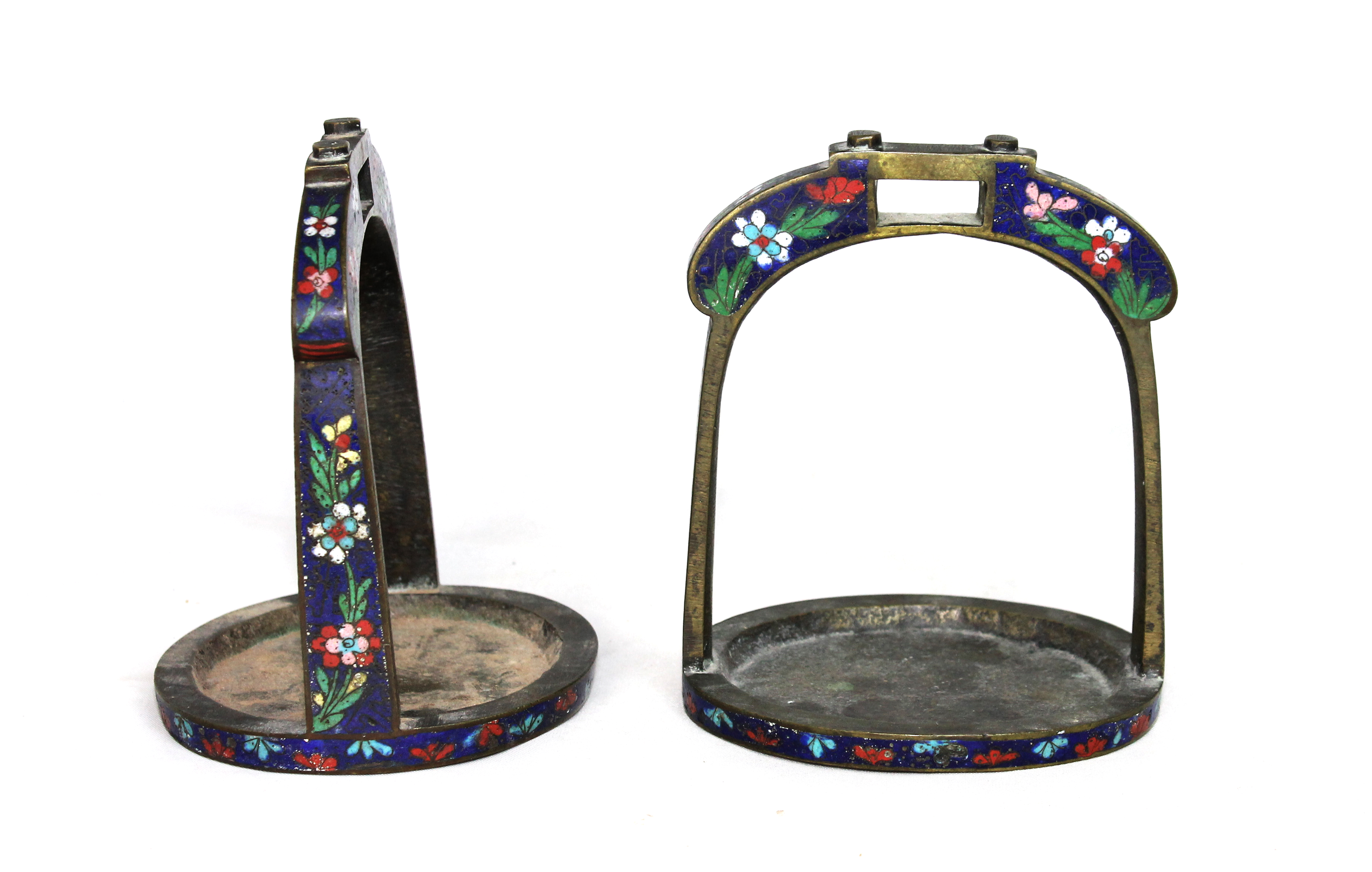 Appraisal: A pair of Chinese bronze and cloisonne enamel stirrups th