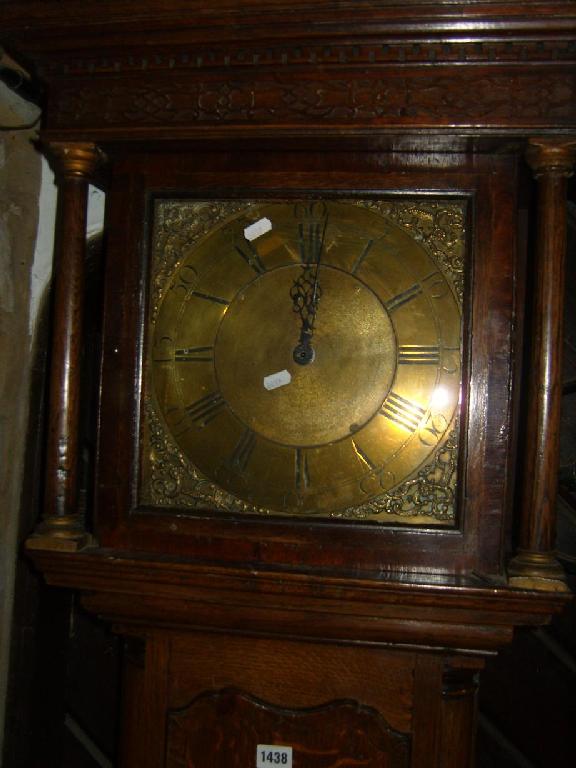 Appraisal: A th century oak longcase clock with blind fret decoration