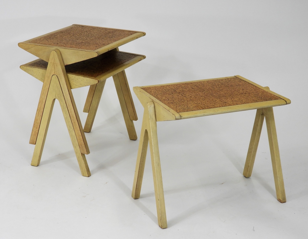 Appraisal: JON JANSEN MCM MAHOGANY CORK STACKING TABLES New Zealand Circa