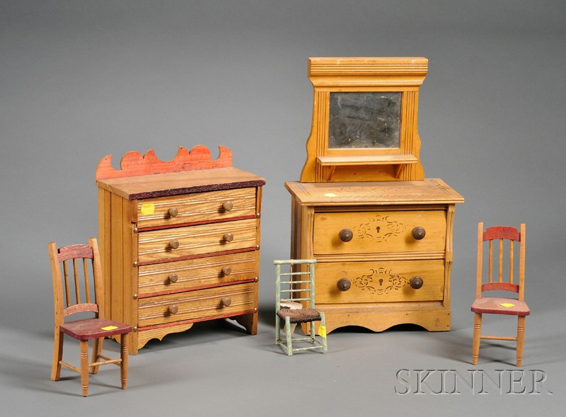 Appraisal: Five Pieces of Doll Furniture and Materials for Making Doll