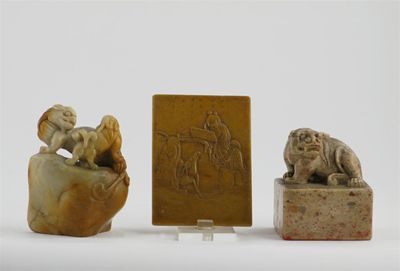 Appraisal: Two Chinese soapstone seals one square-section with a rampant lion