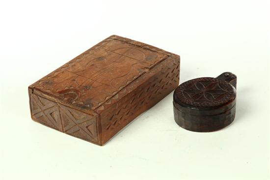 Appraisal: TWO CHIP CARVED BOXES American th century yellow pine Carved