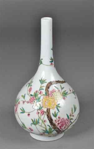 Appraisal: Chinese Famille Rose Long-Neck Porcelain VaseBulbous footed porcelain vase with