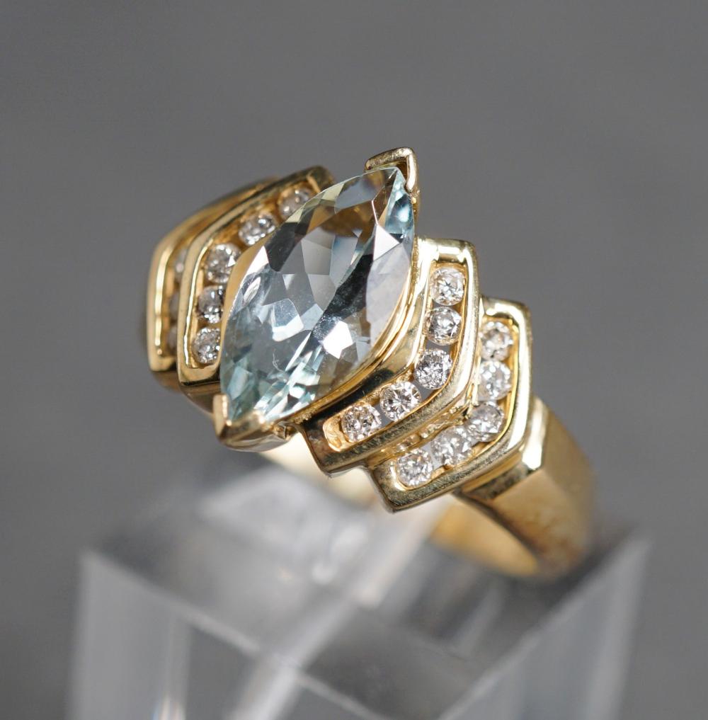 Appraisal: -Karat Yellow-Gold Blue Topaz and Diamond Ring dwt Size