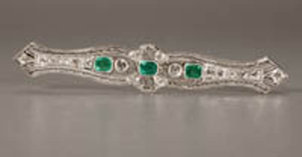 Appraisal: Edwardian emerald and diamond bar brooch Edwardian emerald and diamond