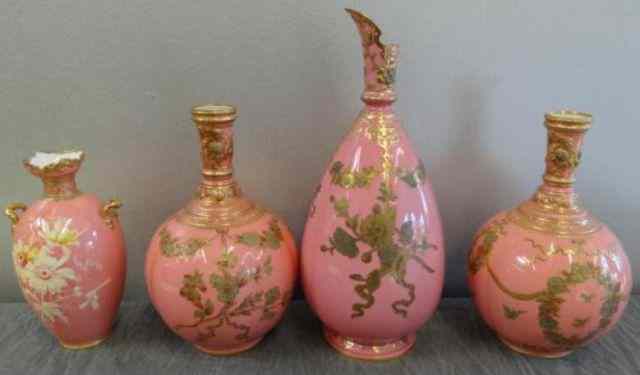 Appraisal: Four Pink Decorated Porcelain Vases Assorted sizes ranging from ''