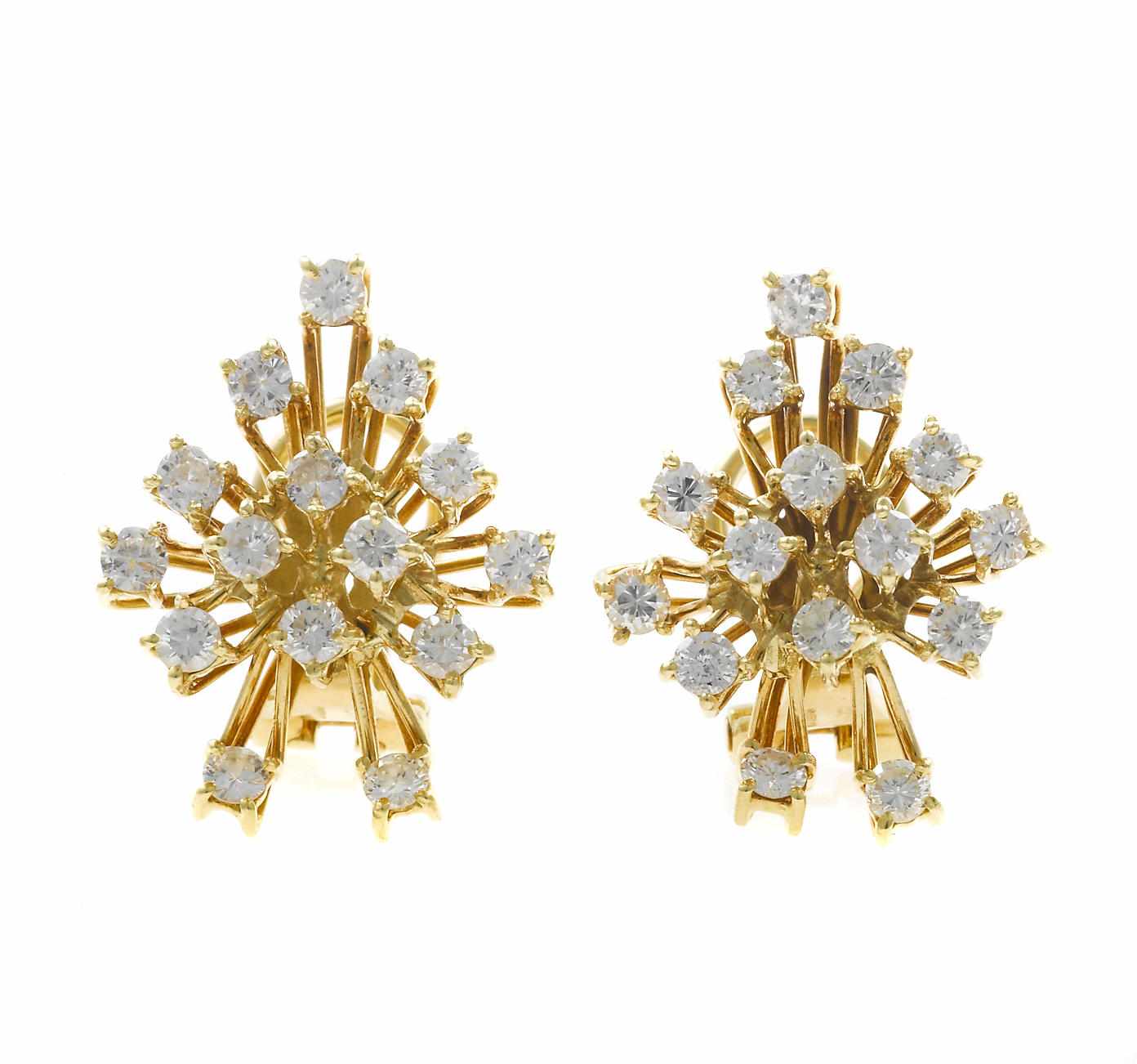 Appraisal: A pair of diamond cluster earrings with English import mark