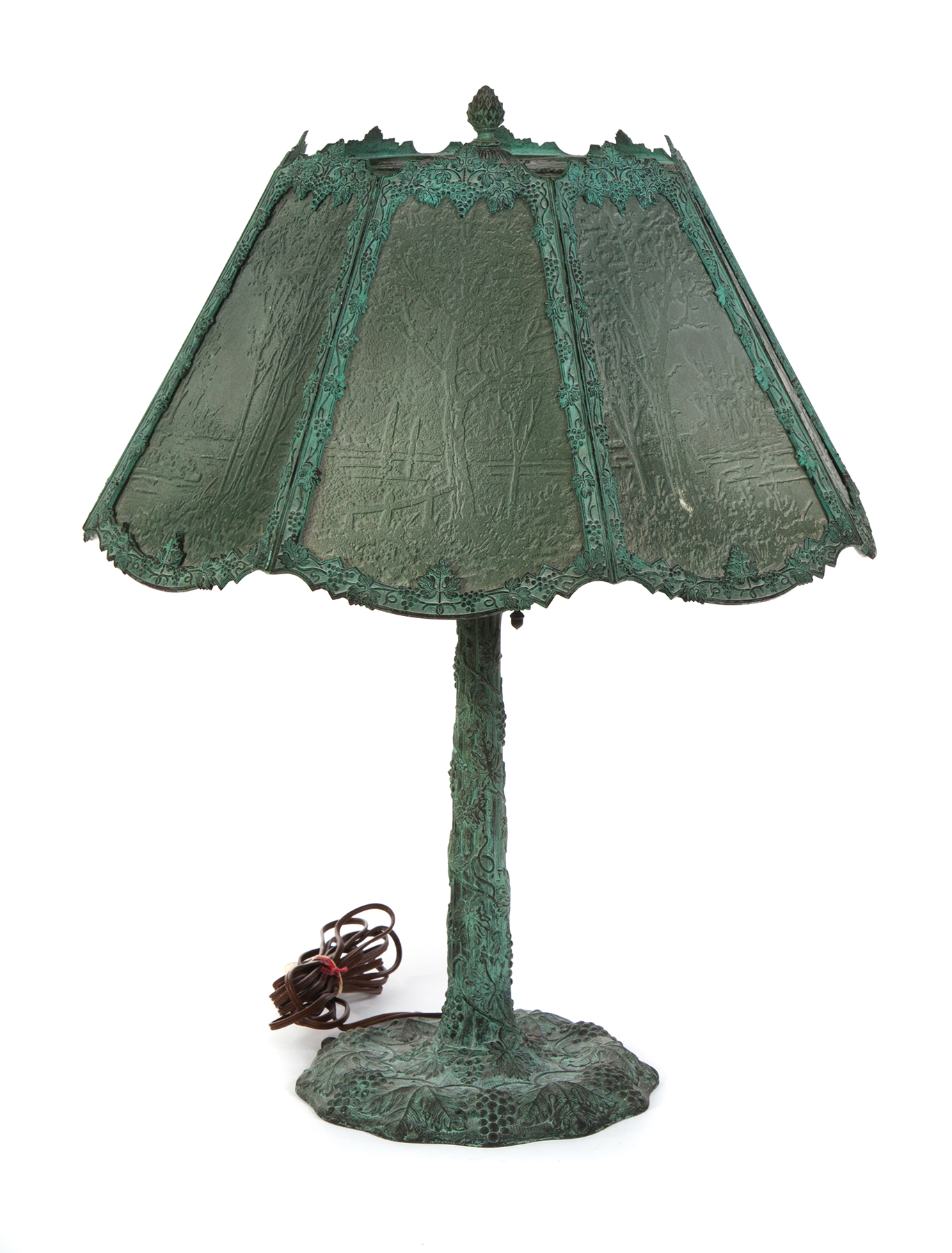 Appraisal: UNMARKED ART GLASS LAMP WITH PRESSED GLASS PANELS American st