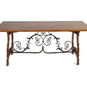 Appraisal: A Spanish Baroque Style Iron-Mounted Oak Trestle Table th Century