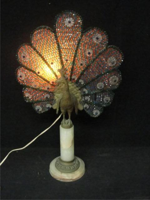 Appraisal: Bronze Peacock Form Lamp Mounted on an alabaster base with