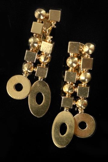 Appraisal: Pair of Eighteen-Karat Yellow Gold Bulgari Pendant Earrings each composed