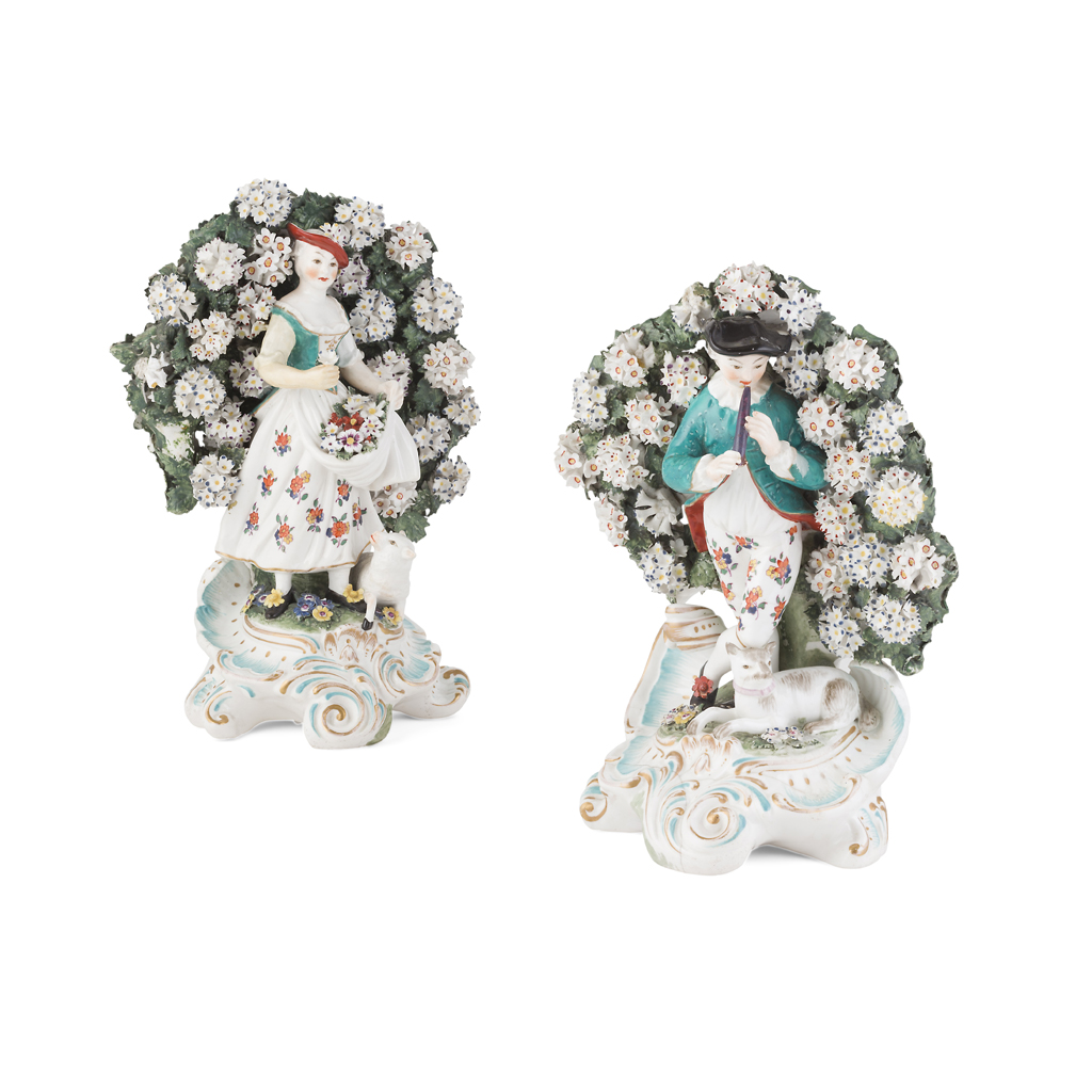 Appraisal: PAIR OF CHELSEA PORCELAIN FIGURES TH CENTURY modelled as a