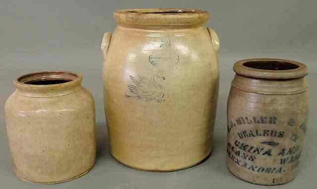 Appraisal: Three stoneware jars- Gardiner Stoneware Manufactory Gardiner ME two-gallon with