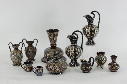 Appraisal: Thoune pottery A collection of vases jugs etc with enamelled