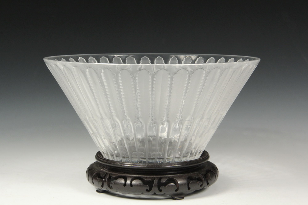 Appraisal: ART GLASS BOWL - Lalique Art Deco Frosted Feather Bowl